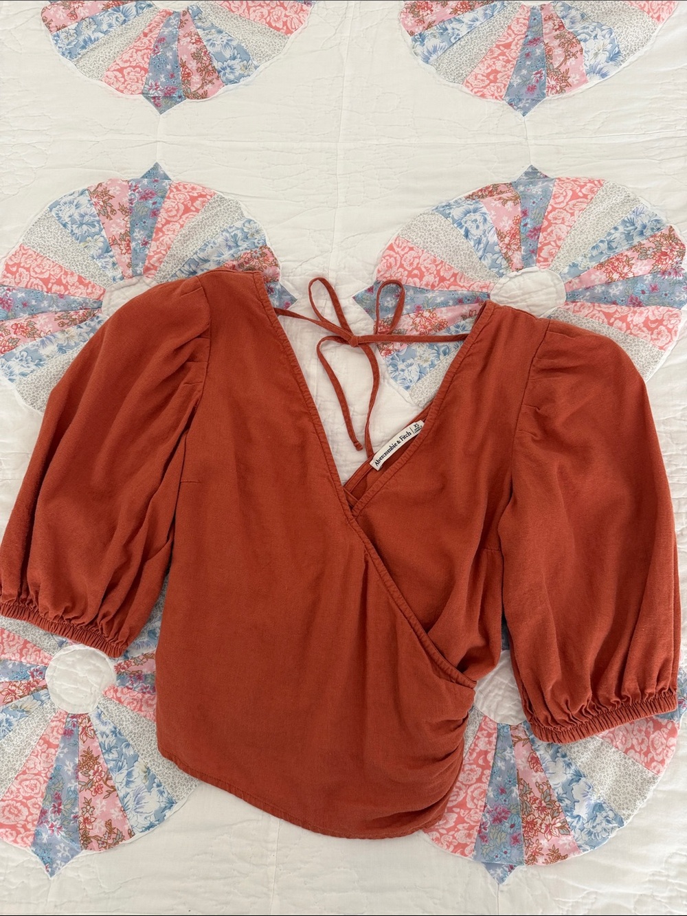 Abercrombie & Fitch Burnt Orange Wrap Blouse with Tie Back